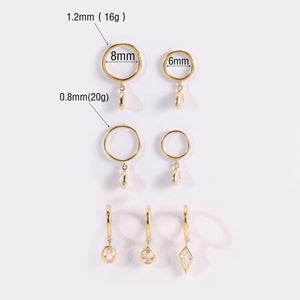 14K Solid Gold Dangle Charm Hoop Earring Dainty Drop Earring Dangle Rhombus Oval Dangling Charm Clicker Dangle Earring Cartilage Hoop 16G