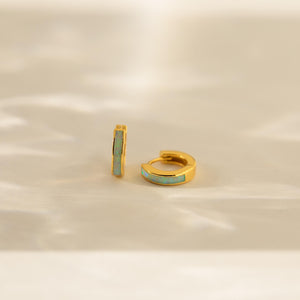 Opal Inlay Huggie Earrings Set by Caitlyn Minimalist • Dainty White Opal Earrings • Blue & Green Gemstone Hoops • Gifts for Wife • ER212