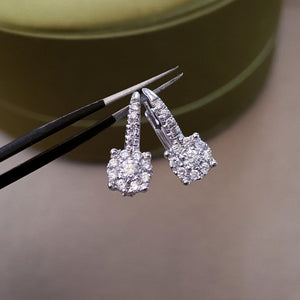 Pavè Diamond Leverback Earrings in 18K White Gold, Dangle Hoop Earrings