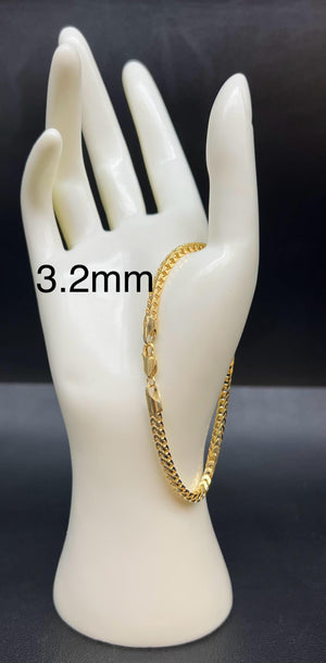 10K SOLID Gold Franco Chain Bracelet, 10K Gold Bracelet,Women Men,2Mm 2.8Mm 10K Gold Chain,Heavy Real Gold 10K Bracelet, Men and Women