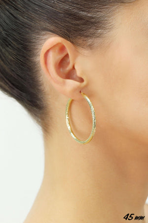 14K Yellow Gold Hand Engraved round Hoop Earrings, Full Diamond-Cut Hoops, Bold & Classy 3Mm, Designed in New York City, by TILO Jewelry
