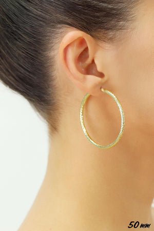 14K Yellow Gold Hand Engraved round Hoop Earrings, Full Diamond-Cut Hoops, Bold & Classy 3Mm, Designed in New York City, by TILO Jewelry
