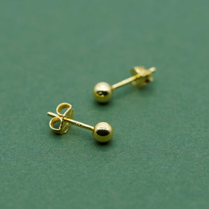 Pair of Gold Plated Sterling Silver Ball Ear Studs Available in Sizes 3,4,5,6Mm Diameters Minimalist Ball Studs for Her
