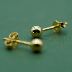 Pair of Gold Plated Sterling Silver Ball Ear Studs Available in Sizes 3,4,5,6Mm Diameters Minimalist Ball Studs for Her