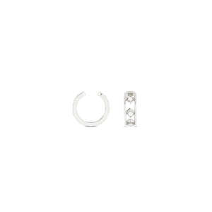 Dainty Baguette & round CZ Conch Ear Cuff Earrings • 925 Sterling Silver • Tragus Helix Studs • Gold Cartilage Stud • Diamond Stud Earrings