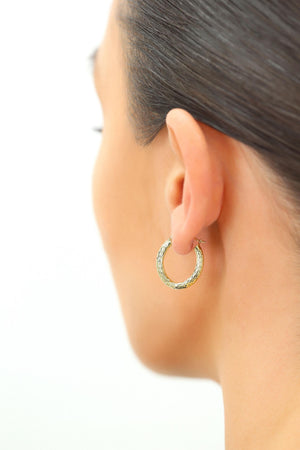 Luxurious 14K Solid Gold Hand-Engraved Diamond-Cut Oval Hoop Earrings.