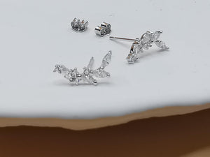 Dainty Olive Leaf Post Studs Ear Climber 14K Gold Plated 925 Silver Leaf Studs Cramler Branches Crystal Climber Earrings