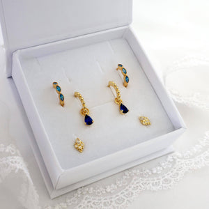 Elegant Gold Plated 925 Sterling Silver Blue Marquise Dangle Hoop Earrings - Perfect Gift for Her.