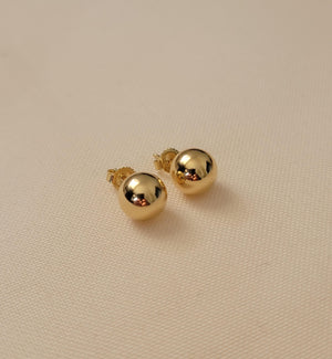 18K Yellow Gold Ball Stud Earrings, Lightweight