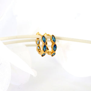 Elegant Gold Plated 925 Sterling Silver Blue Marquise Dangle Hoop Earrings - Perfect Gift for Her.