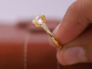 Genuine Lab Grown Diamond Ring, 14K Solid Gold Wedding Ring, Oval Diamond Engagement Ring, Seven Diamond Ring, Anniversary Gift for Women
