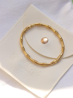 Elegant 18K Gold Bamboo Bangle - Chunky Minimalist Oval Bracelet, Perfect for Stacking!.