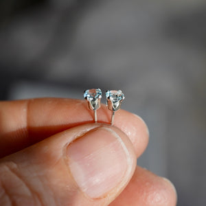 Natural Aquamarine 925 Sterling Silver 4Mm round Stud Earrings Gift Boxed