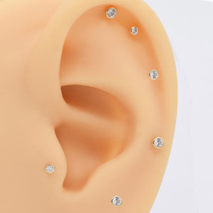 Stunning 14K Solid Gold Threadless Cartilage Stud Earring - Round Flat Back Helix Conch Labret Design.
