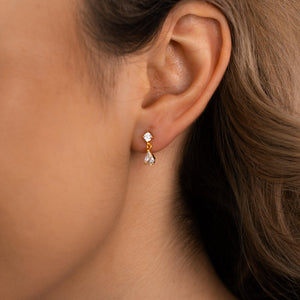 Diamond Drop Stud Earrings, Sterling Silver Diamond Earrings, Double Dangle Studs, Two Diamond Earrings, Wedding Earrings, Bridal Earrings