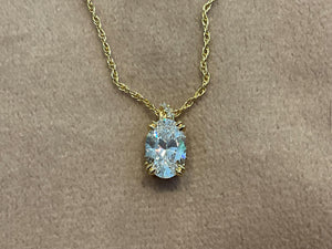 2.65 Carat Lab Created Diamond Oval Pendant: 14K Gold Plated Necklace
