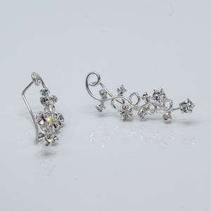 Sterling Silver Crystal Vine Ear Climber Floral Crawler Earrings