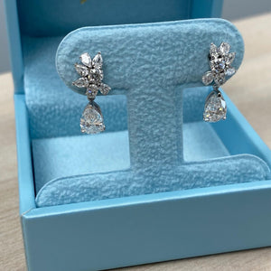 2.30 Ct Lab Grown Diamond Pear Drop Earrings, 14K White Gold Bridal Dangle