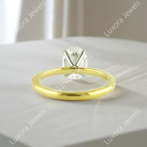 2 Ct Oval Cut Solitaire Diamond Ring, Classic Style Oval Moissanite Ring, 14K Yellow Wedding Bridal Ring, Gorgeous Pave Set Anniversary Gift