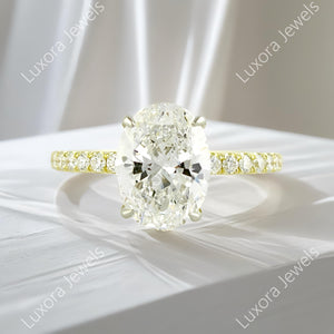 2 Ct Oval Cut Solitaire Diamond Ring, Classic Style Oval Moissanite Ring, 14K Yellow Wedding Bridal Ring, Gorgeous Pave Set Anniversary Gift