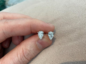 2.0 Carat Pear Cut Lab Created Diamond Earrings: Sterling Silver Platinum Overlay