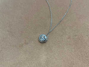 1.0 Carat Lab Diamond Necklace: Platinum Plated Silver Bezel Set