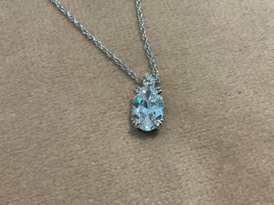 2.65 Carat Lab Created Diamond Oval Pendant: Platinum Plated Silver Necklace