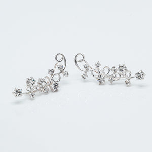 Sterling Silver Crystal Vine Ear Climber Floral Crawler Earrings