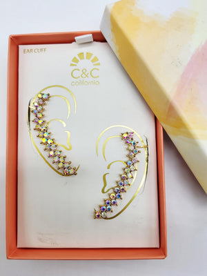 Estate C & C California Rhinestone Crystal Ear Cuff Stud Earrings, Ear Crawlers, Body Accessory, Costume