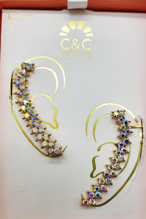 Estate C & C California Rhinestone Crystal Ear Cuff Stud Earrings, Ear Crawlers, Body Accessory, Costume