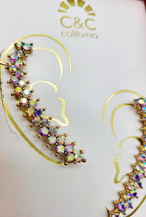 Estate C & C California Rhinestone Crystal Ear Cuff Stud Earrings, Ear Crawlers, Body Accessory, Costume