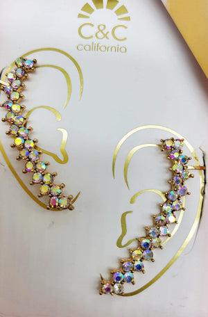 Estate C & C California Rhinestone Crystal Ear Cuff Stud Earrings, Ear Crawlers, Body Accessory, Costume