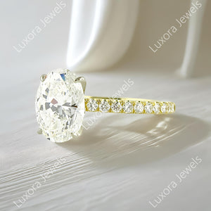2 Ct Oval Cut Solitaire Diamond Ring, Classic Style Oval Moissanite Ring, 14K Yellow Wedding Bridal Ring, Gorgeous Pave Set Anniversary Gift