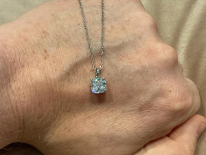 2.0 Carat Lab Diamond Cushion Pendant: Platinum Plated Silver Necklace