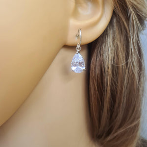 Small CZ Diamond Teardrop Earrings Sterling Silver Teardrop Wedding Earrings Dainty Crystal Drop Bridal Earrings Sparkly Prom Jewellery Gift