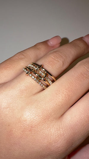 14K Gold Diamond Interlocking Rings, Stackable Eternity Set