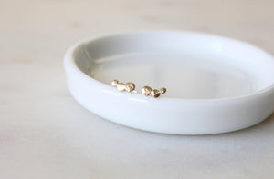 Elegant Solid Gold Hammered Triple Dot Stud Earrings - Available in 9K, 14K, & 18K Gold.