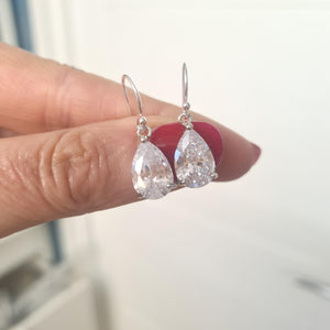 Small CZ Diamond Teardrop Earrings Sterling Silver Teardrop Wedding Earrings Dainty Crystal Drop Bridal Earrings Sparkly Prom Jewellery Gift