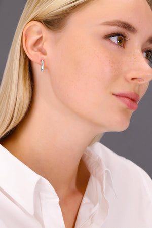 Stunning Handmade 14K White Gold Shiny Oval Huggie Hoop Earrings.
