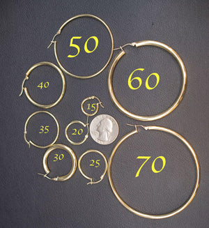 Real 10K Yellow Gold Hoop Earrings 2Mm, 3Mm, 4Mm Thickness, 15Mm-70Mm Gold Hoop Earrings
