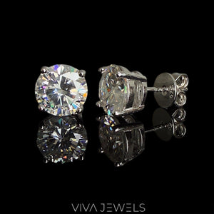 VVS1 2CT Moissanite Solitare Stud Earrings White Gold Plated, 8Mm