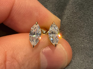 Lab Created 1.5Ct Marquise Diamond Earring: Gold Plated Sterling Silver