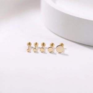 14K Solid Gold Tiny Dot Flat Back Stud - Sparkling Studs for Cartilage, Helix, Tragus & Nose Piercings.