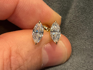 Lab Created 1.5Ct Marquise Diamond Earring: Gold Plated Sterling Silver
