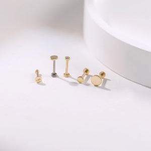 14K Solid Gold Tiny Dot Flat Back Stud - Sparkling Studs for Cartilage, Helix, Tragus & Nose Piercings.