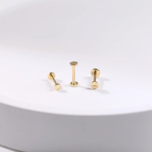 14K Solid Gold Tiny Dot Flat Back Stud - Sparkling Studs for Cartilage, Helix, Tragus & Nose Piercings.
