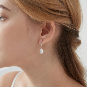 Natural Pearl Sterling Silver Dangle Earrings, Gold Plated S925 Hook Drop Earrings, Freshwater Pearl Wedding Bridal Earrings, Gift for Her