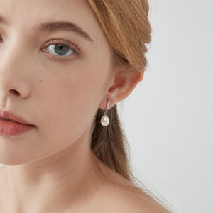 Natural Pearl Sterling Silver Dangle Earrings, Gold Plated S925 Hook Drop Earrings, Freshwater Pearl Wedding Bridal Earrings, Gift for Her