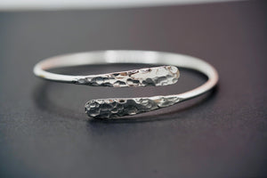 Tarnish-Free Hammered Silver Bracelet - Boho Rustic Bangle for Ethnic Style Lovers.