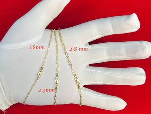 14K Yellow Gold Fancy Paperclip Chain, 14K Gold Paperclip Bracelet, 14K Real Gold Paperclips Necklace, 14K Gold 1.8Mm-5.8Mm Women Chain